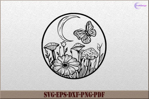 Butterfly Mystical Mushroom SVG Moon SVG