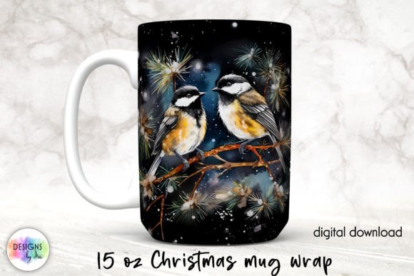 Chickadee Birds Christmas Mug Wrap