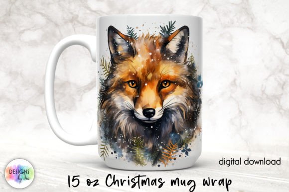 Christmas Fox Mug Wrap, Alcohol Ink Mug