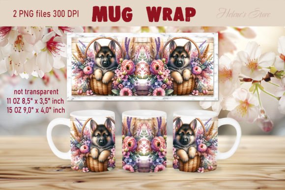 Dog in Flowers Basket Mug Wrap Design