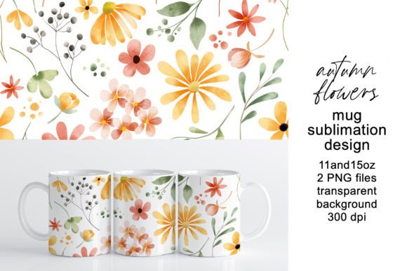 Mug Design, Wrap with Flowers, Leaves