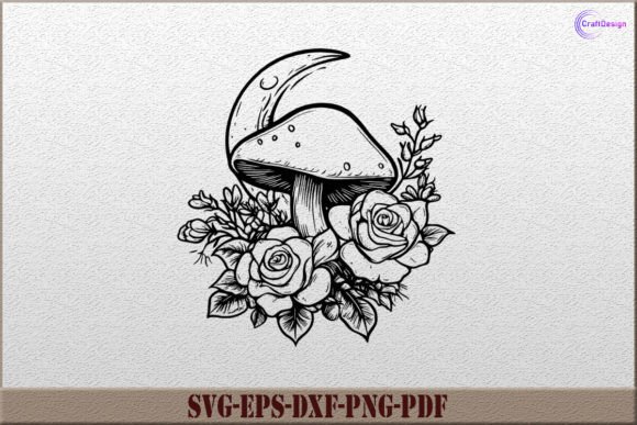 Mystical Moon with Mushroom SVG