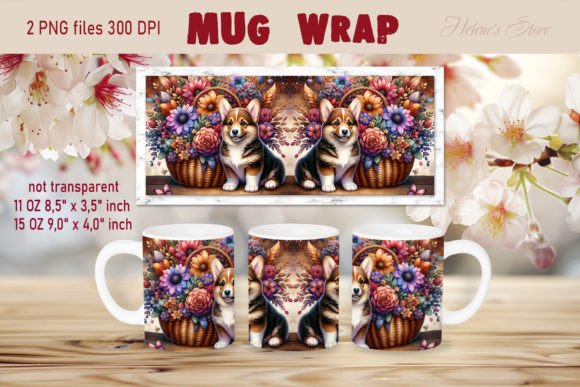 Puppy Corgi in Flowers Basket Mug Wrap